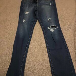 American Eagle Outfitters Distressed Dark Denim Stretch Jeggings 16